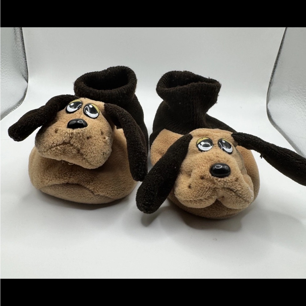 Vintage 1986 Tonka Pound Puppies Slippers Plush Dog Pair Brown